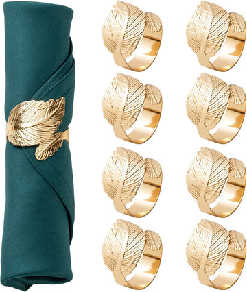 Gold Leaf Napkin Rings, Metal Material - Set of 8