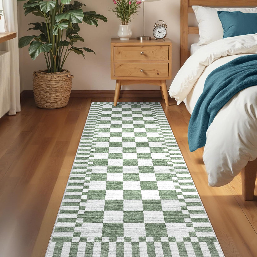 Checkered Kitchen Runner Rug Non Slip Washable