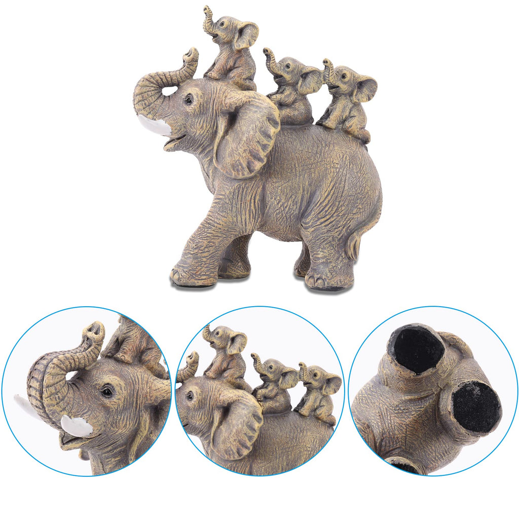 Elephant with Three Calves Statue Good Luck Decor Gift for Women