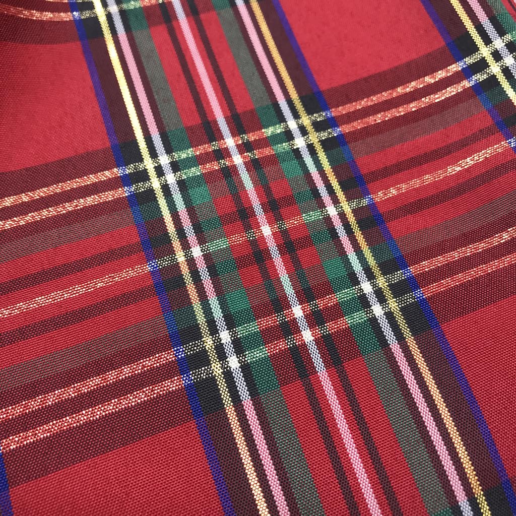 72x57 Inch Red & Green Lurex Tartan Plaid Taffeta Fabric with Metallic Gold