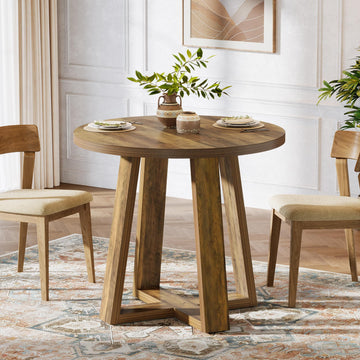Small Round Dining Table for 2-4 People, 31.5 Inches Farmhouse Kitchen Table for Small Space, Dining Room, Kitchen