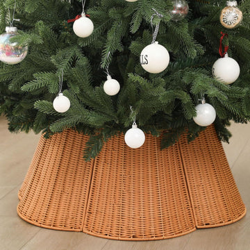 Woven Rattan Christmas Tree Collar, 27.95 Inch Scalloped Edge