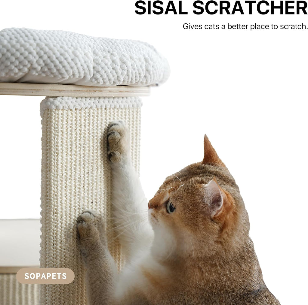 Modern Luxury Wood Cat Tree Tower for Large Cats, Wooden Cat Tower with Scratching Posts, Hammock, Oversized Perch