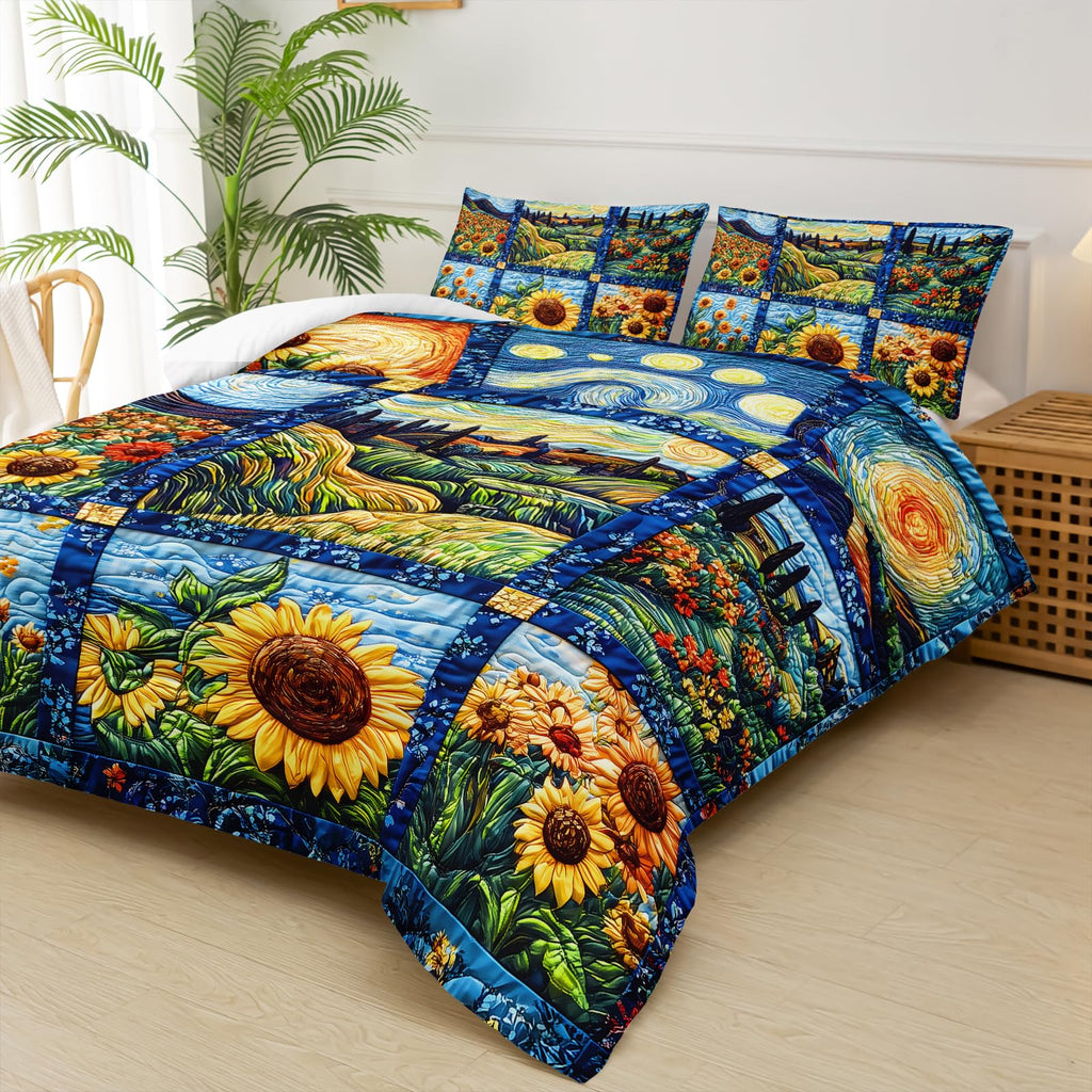 Yellow Sunflower Comforter Set, Bedding Quilts Sunflower, Rustic Farmhouse Bedroom Set Bedding