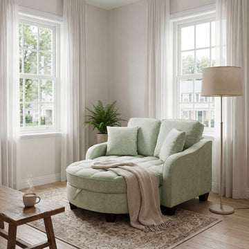 Chenille Tufted Loveseat Sofa and Ottoman Set