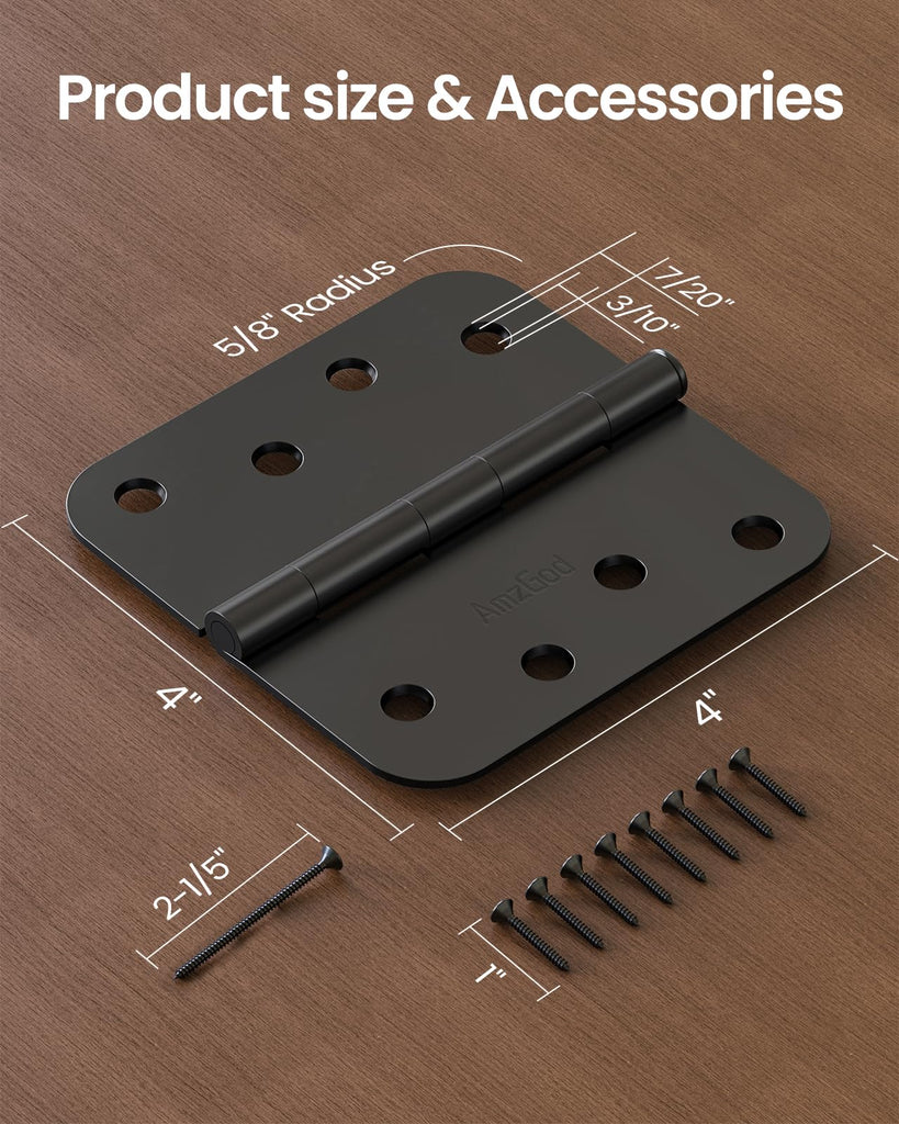 Black Exterior Door Hinges 4 Inch 6 Pack with 5/8" Radius Corners