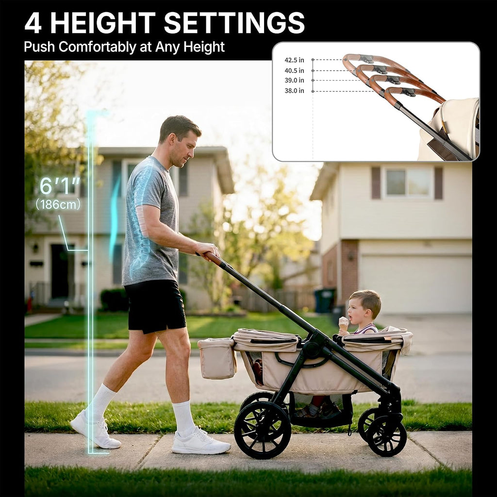 Lightweight Wagon Stroller for 2 Kids, Foldable All-Terrain, Black