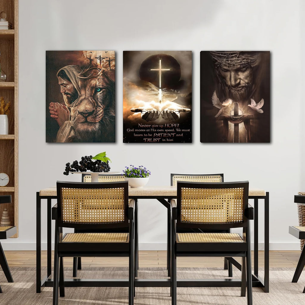 3Pcs Jesus Wall Art, Christian Wall Decor for Biblical Room, Unframed Canvas Painting Prints, Religious Art Posters