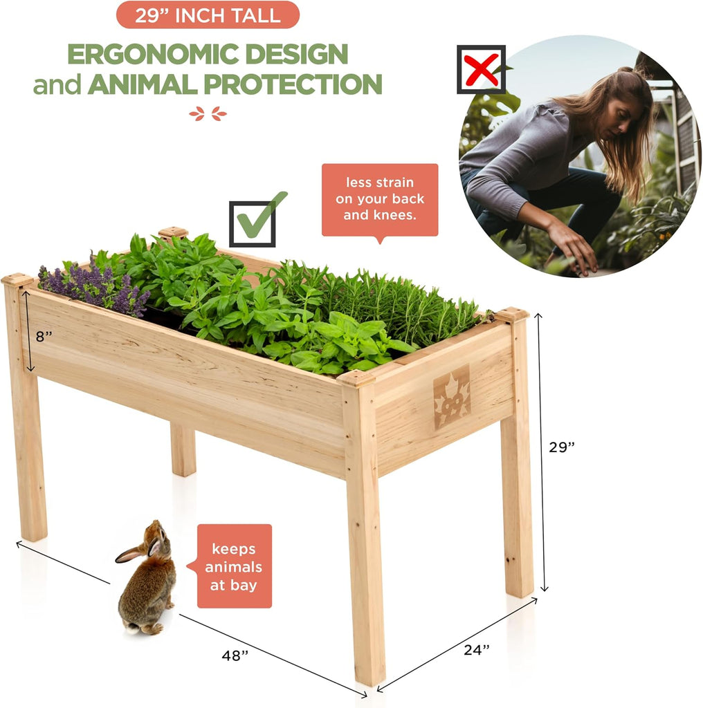 Cedar Raised Garden Bed with Legs, Outdoor Planter Box 48x24x30, 200lb