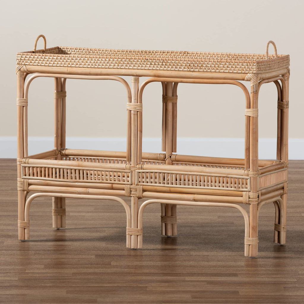 Lombok Modern Bohemian Natural Rattan 2-Tier Console Table