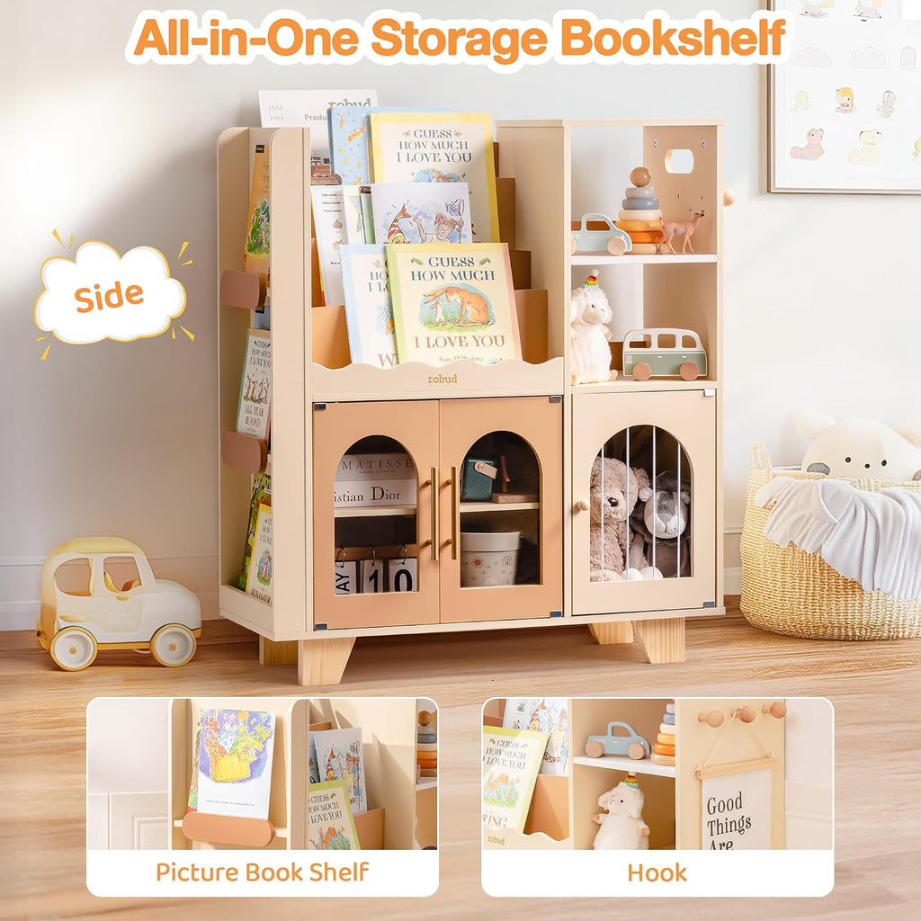 Toy Storage Organizer, All-in-One Toy Organizers and Storage, Kids Wooden Bookshelf with 6 Storage compartments, Toy