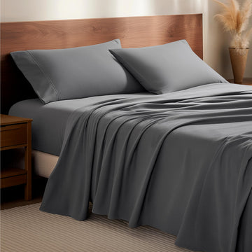 Flannel Sheet Set 100% Cotton, Velvety Soft Heavyweight - Double Brushed Flannel - Deep Pocket (Grey)