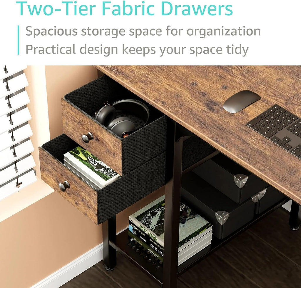 Computer Desk with Drawers - 40 Inch Work Reversible Small Desk Home Office, Simple Study Writing Table PC Desks
