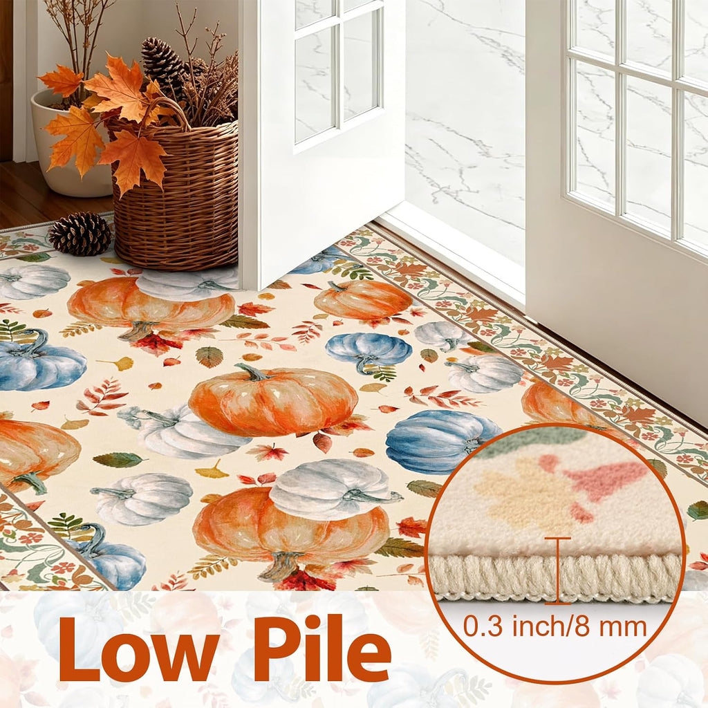 Fall Oval Rugs 4x6, Thanksgiving Living Room Rug Washable Non Slip