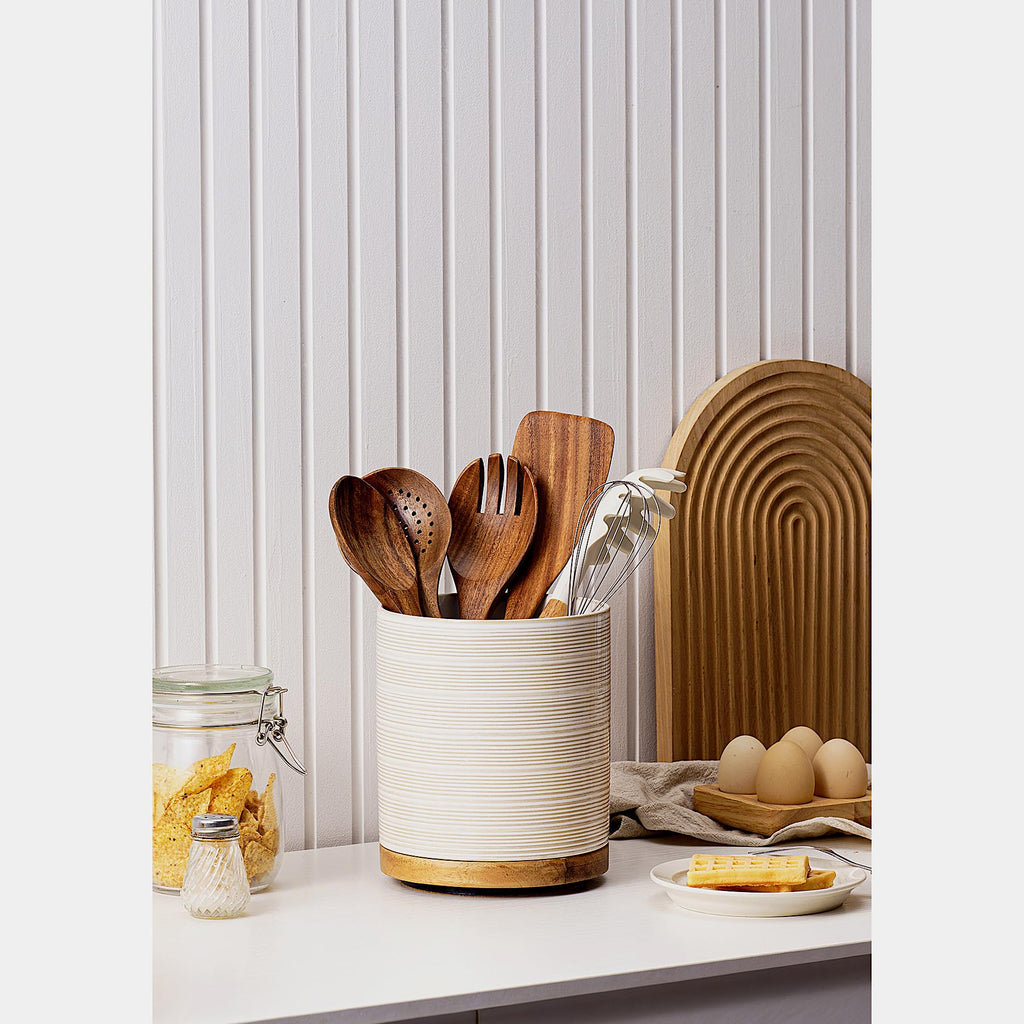 Utensil Holder, 360° Rotating Extra Large Ceramic Kitchen Utensil Holder for Countertop, 7.3" Cooking Utensil Crocks