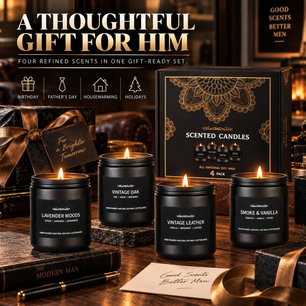 Scented Gifts Set for Men, 4 Pack Soy Wax Candles