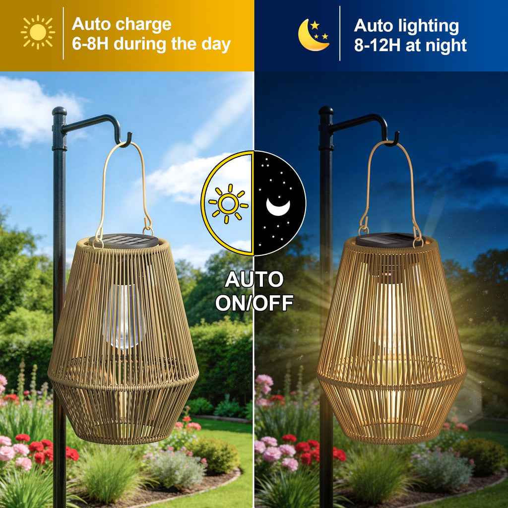 Solar Lanterns Outdoor Waterproof, 2 Pack Hanging Solar Lights for Outside, Auto On/Off Solar Powered Lanterns Yard