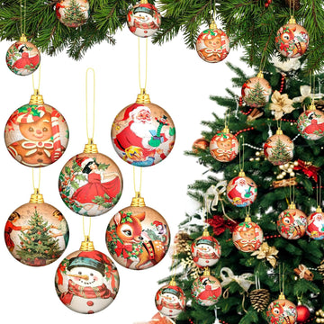 Vintage Christmas Ornaments Retro Style 2.36 Inch Balls - Set of 18