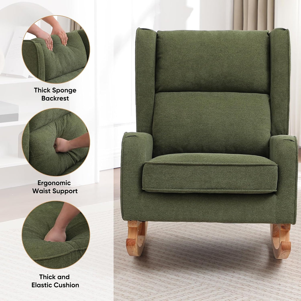 Nursery Rocking Chairs, Rocking Chair Nursery for Mom Nursery Rocker with High Backrest and Solid Wood Legs, Modern