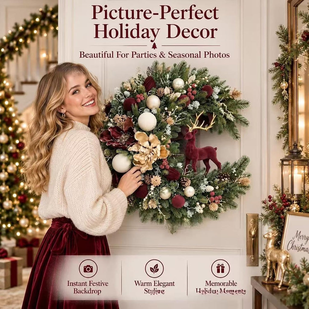 Christmas Wreath, Artificial Wreath Indoor Outdoor Holiday Decor
