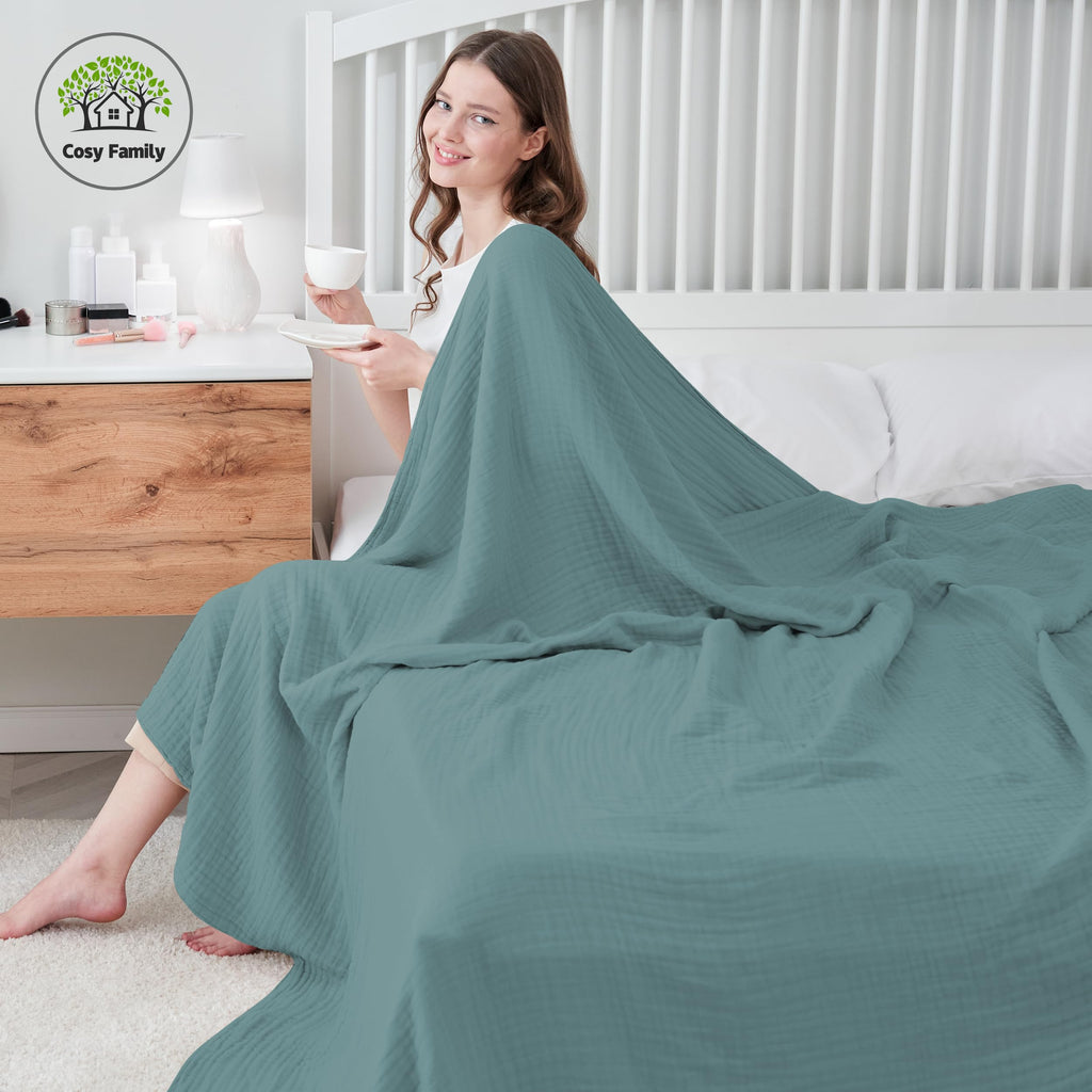 6 Layer Muslin Bed Blanket - Breathable and Lightweight Gauze Boho Blanket for Spring, Soft 100% Cotton Muslin