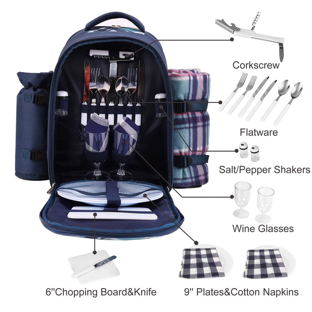 Backpack, 2-Person with Blanket & Wine, Family & Lovers Gift, Blue