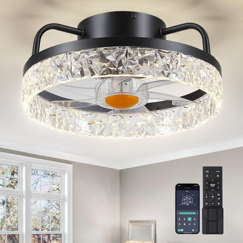 13" Ceiling Fans with Lights - Flush Mount Low Profile Ceiling Fan Lights with Remote/APP, 6 Speeds 3CCT, with 7 ABS Reversible Blades, Modern Bladeless Fan Light for Indoor Bedroom A101-B0DBZKCNXL