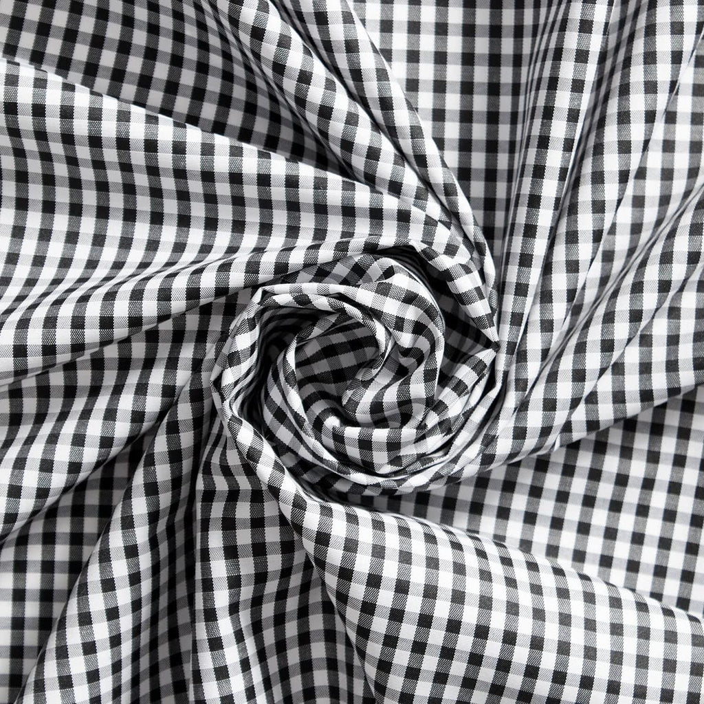 Suave 1/8" Gingham Check Shirting Poplin Fabric - Black 57/58" by The Yard