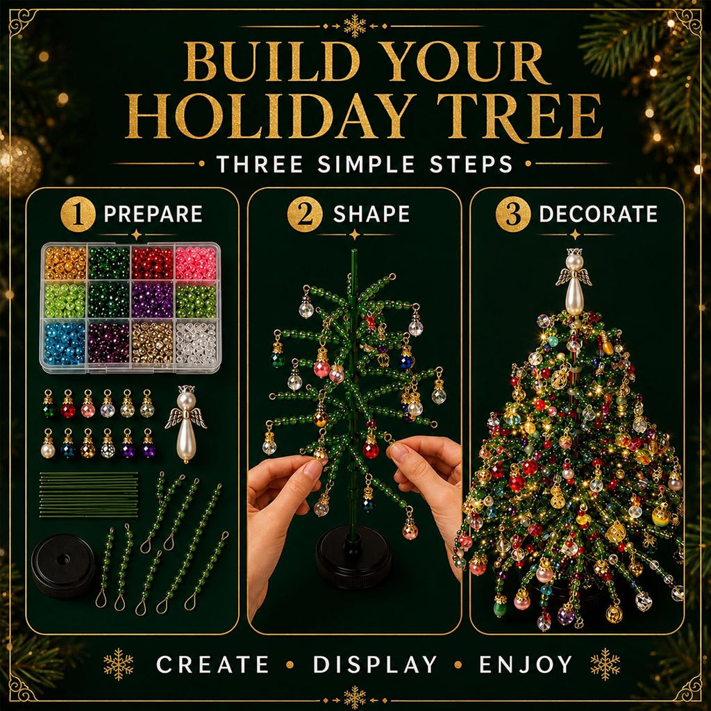 2027 Upgraded DIY Beaded Christmas Tree Kit, 3D Crystal Bead and Pearl Craft Set for Adults with Metal Frame, Angel