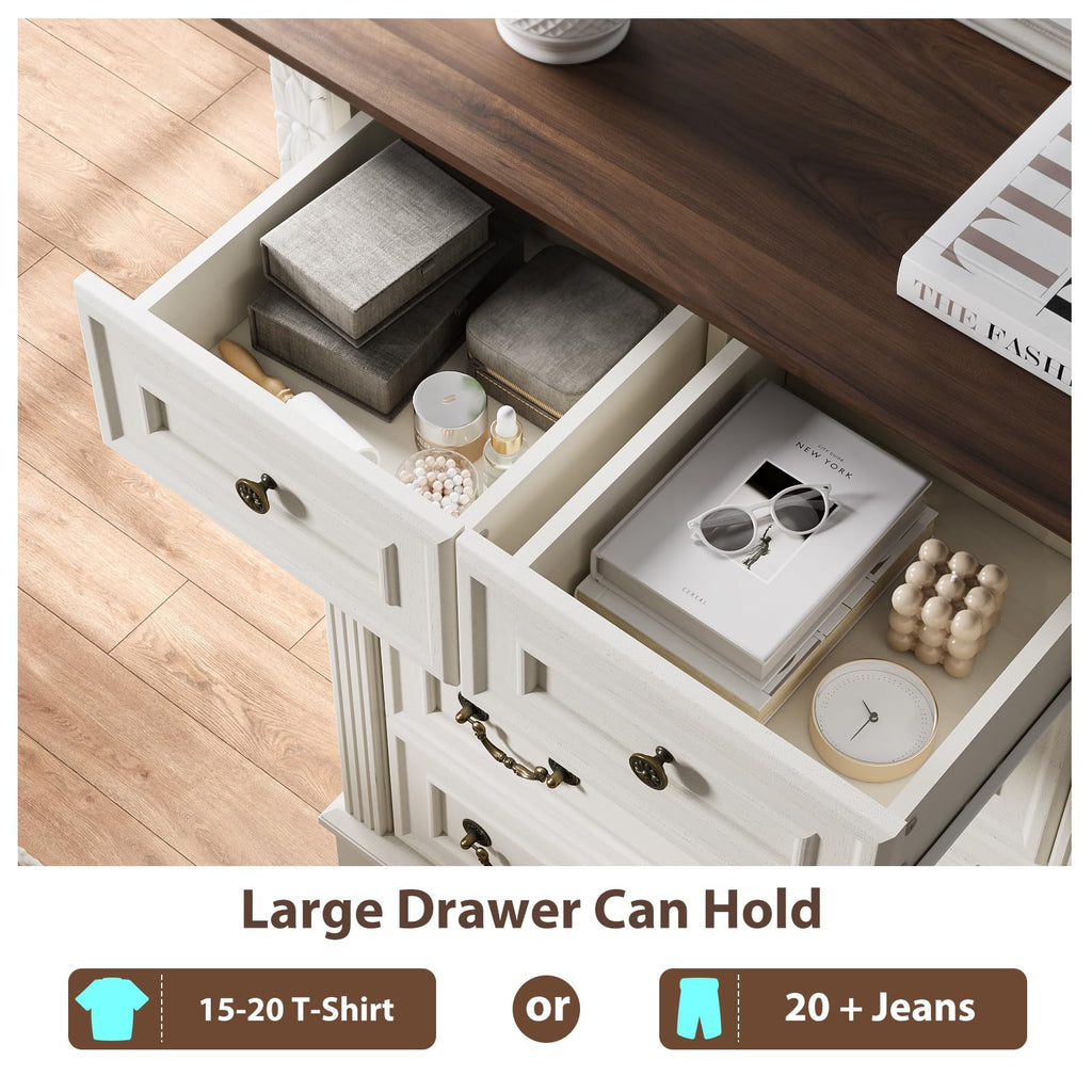 Farmhouse with 6 Drawers, Antique White, or Office Storage
