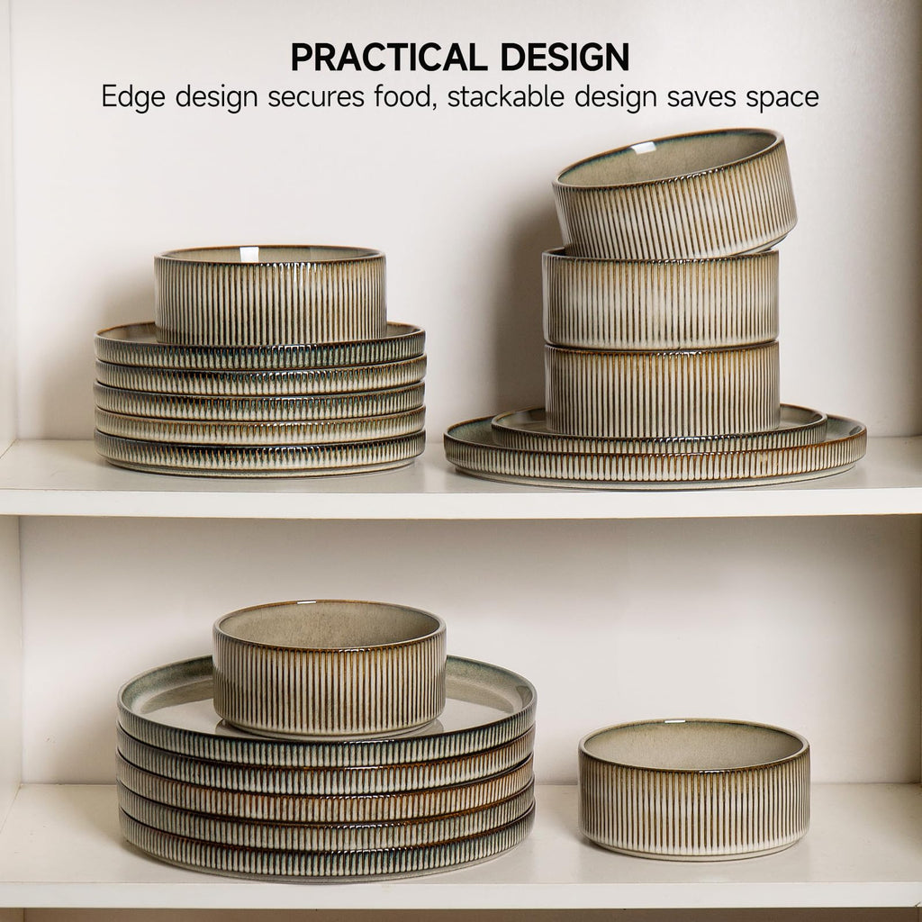 12PCS Ceramic Dinnerware Set for 4, Stoneware Plates and Bowls Sets