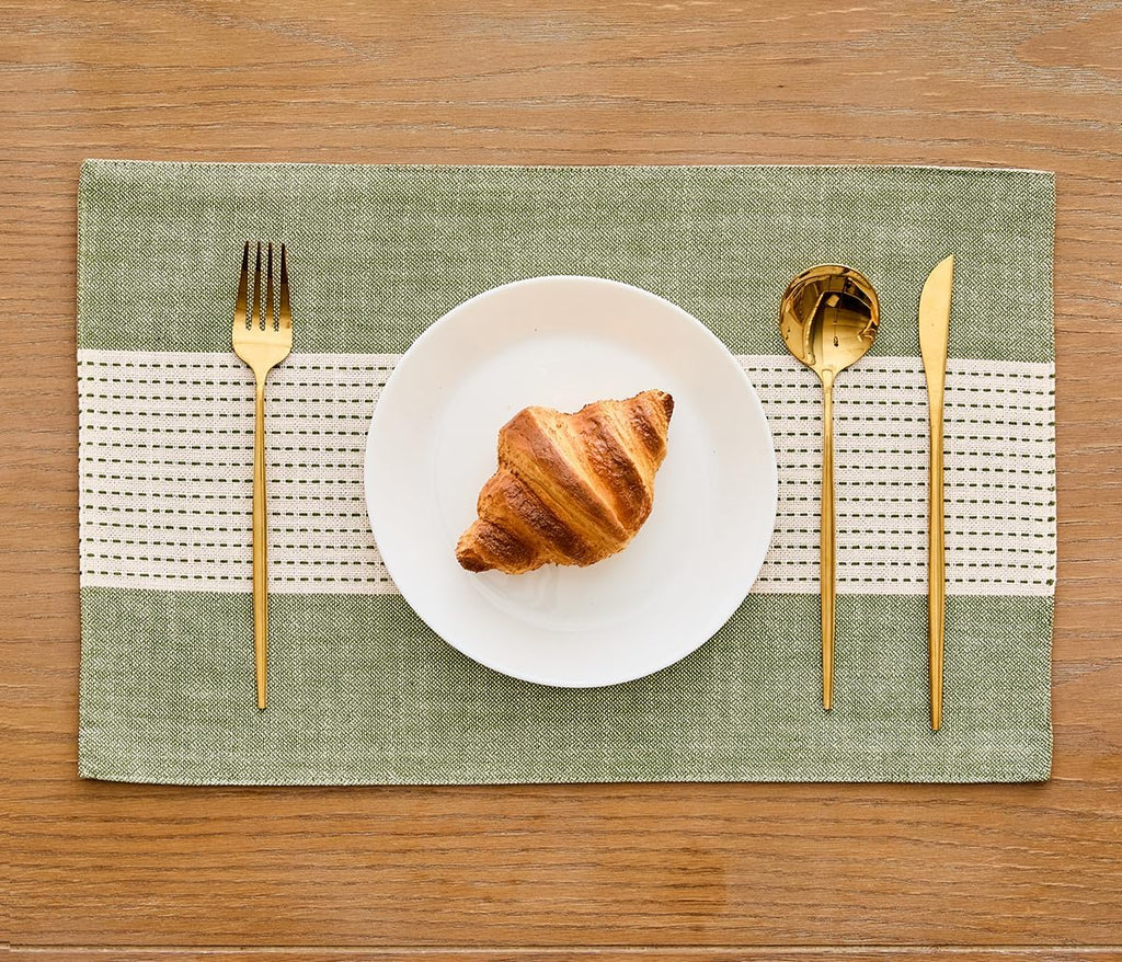 Linen Placemats, 12 x 18 Inch Placemats, Farmhouse Macrame Place Mats Table and Heat Resistant-Hemstitch - Set of 6