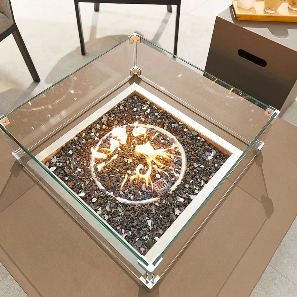 Fire Pit Wind Guard, 17.5 Inch Square Fire Pit Glass Wind Guard