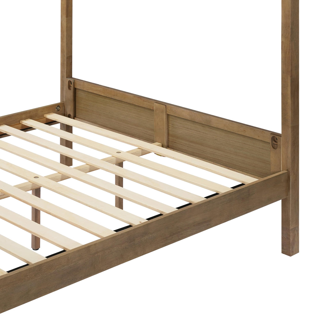 Canopy Bed Frame with Headboard & 4 Posters, Antique Natural