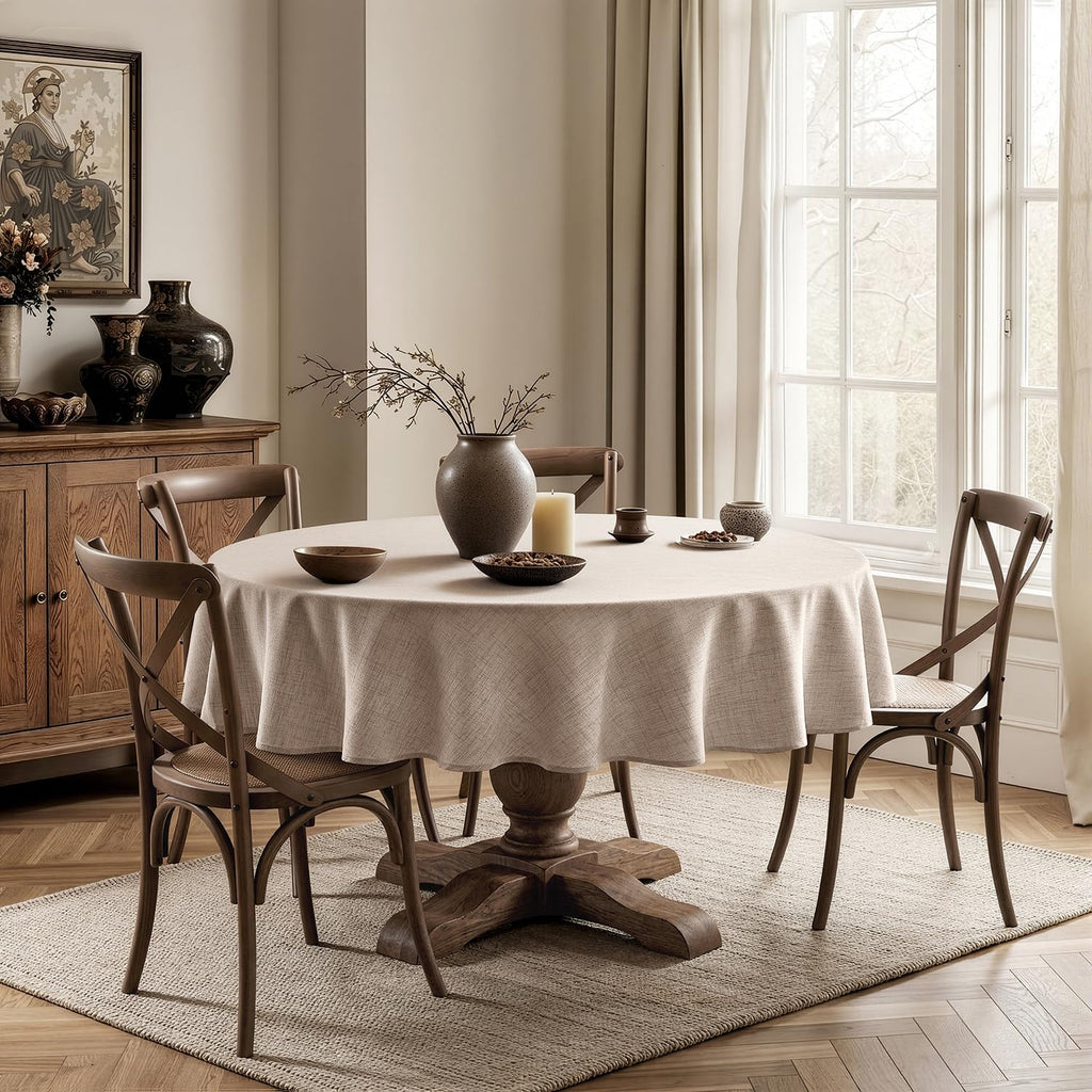 Linen Textured 70 Inch Round Tablecloth Natural Beige