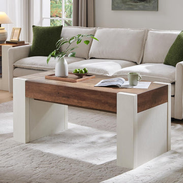 48" Modern Farmhouse Coffee Table, Wooden Living Room Table with Hidden Storage Drawer