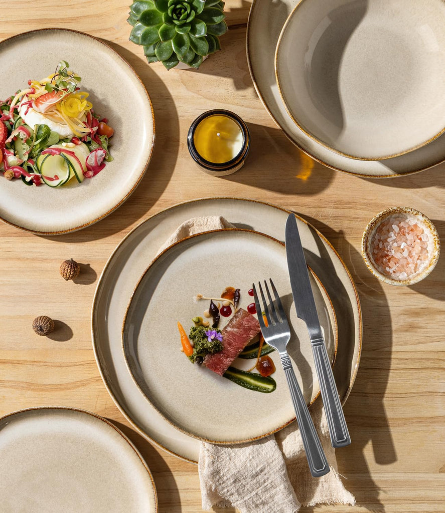 Stoneware Dinnerware Sets for 8,24 Piece Rustic Plates and Bowls Set