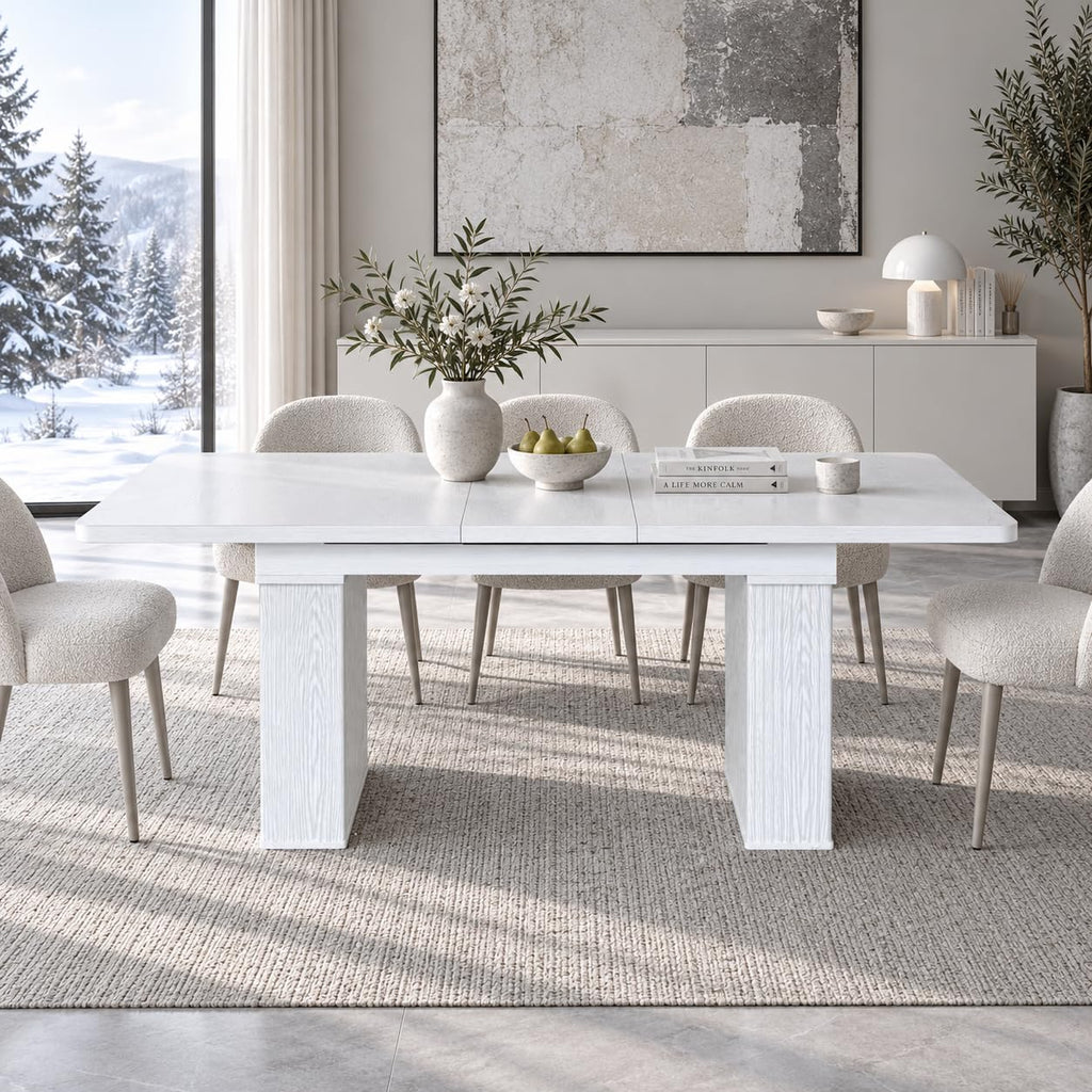 63-78" Modern Farmhouse Extendable Dining Table for 4 6 8, White