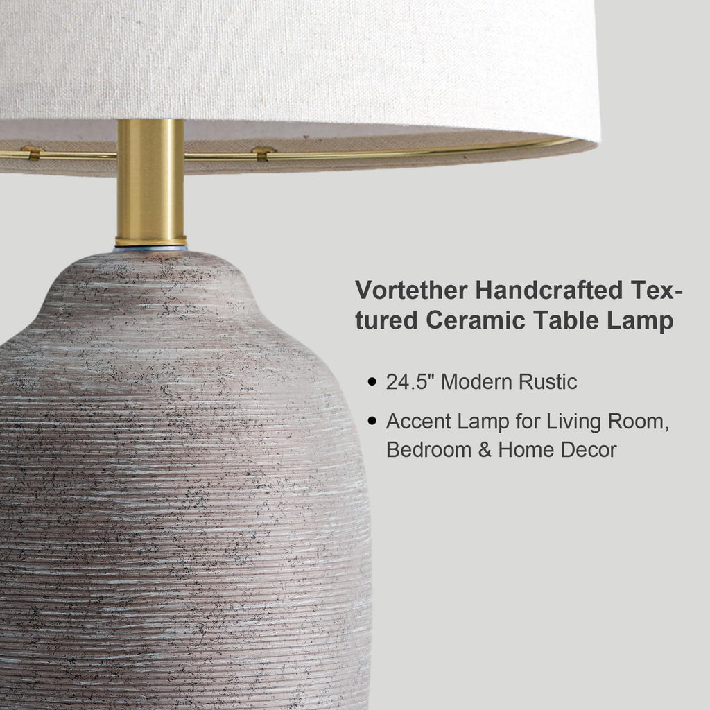 24.5" Vintage Ceramic Table Lamp Single-Rustic Boho Accent Nightstand Lamps -Small Textured Bedside Lamps, Modern