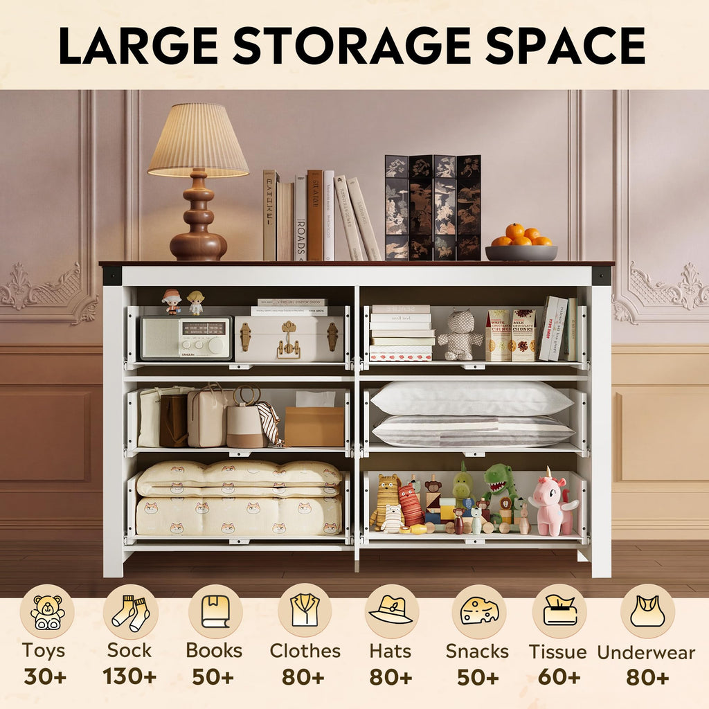 6-Drawer 53.07" W Farmhouse TV Stand for TVs up to 60 in, White