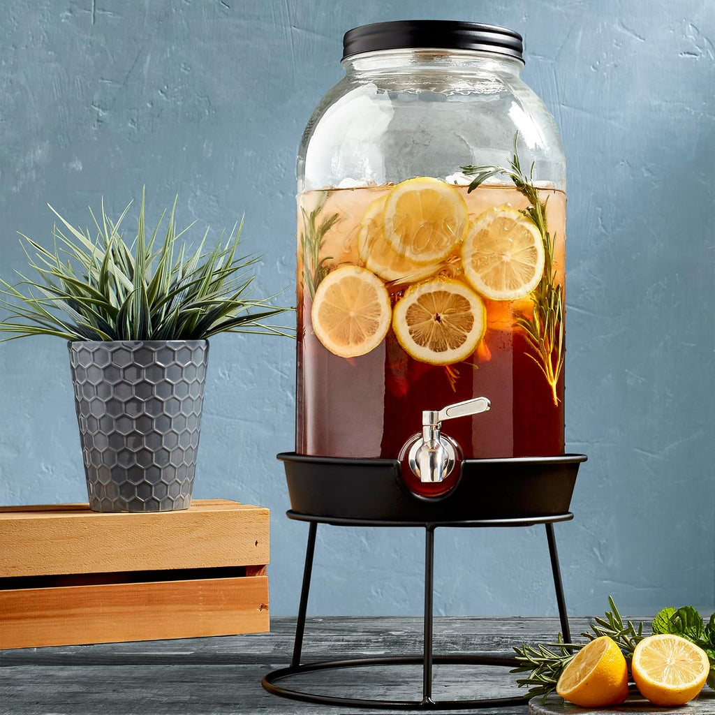 3 Gallon Glass Beverage Drink Dispenser with Leakproof Spigot and Metal Stand