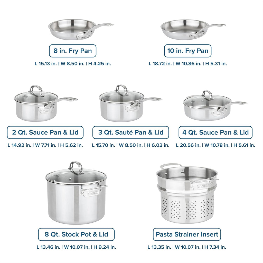 Artisan 3-Ply Stainless Steel 11-Piece Cookware Set with Vented Glass Lids, Fry Pans, Saucepans, Saute Pan, Stock Pot