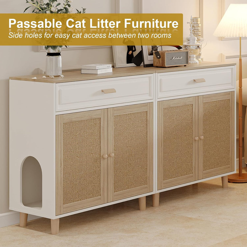 Cat Litter Box Enclosure Furniture Hidden Indoor 2-in-1 Wooden Cat House & Washroom Cabinet with Scratching Board