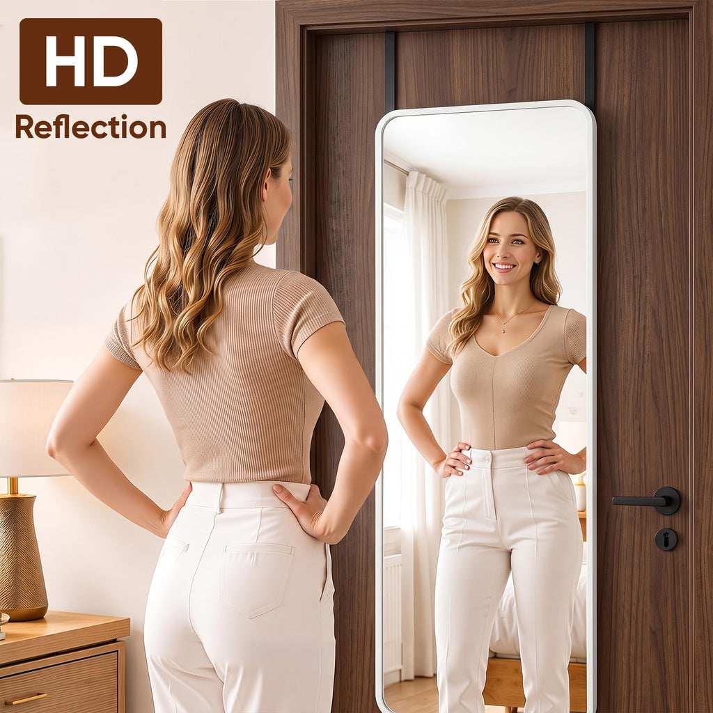 Full Length Mirror Over the Door&Wall Mounted, 48"x14" Door Mirror with Aluminum Alloy Frame, HD Shatterproof