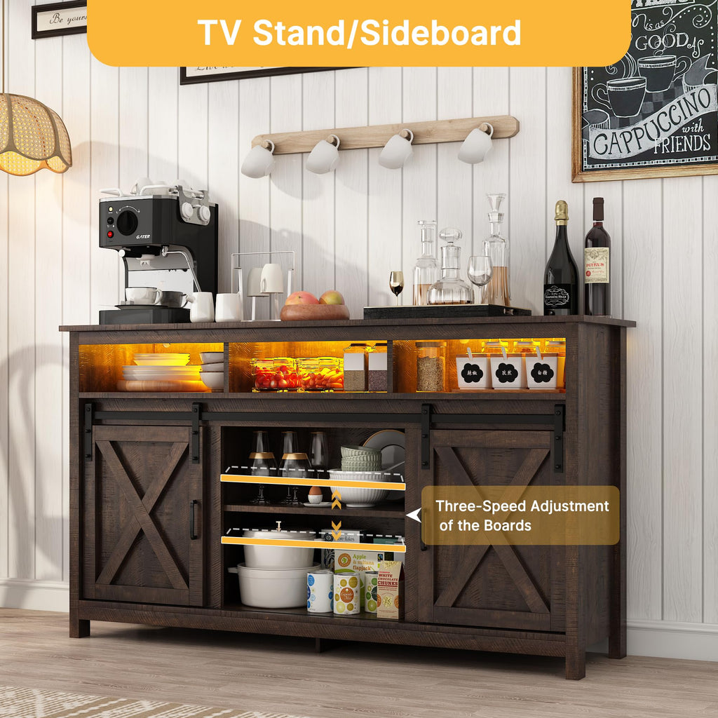 57In Wooden Farmhouse Entertainment Center for 60/65 inch TV, Double Layer Storage Farmhouse TV Stand, Double-Row
