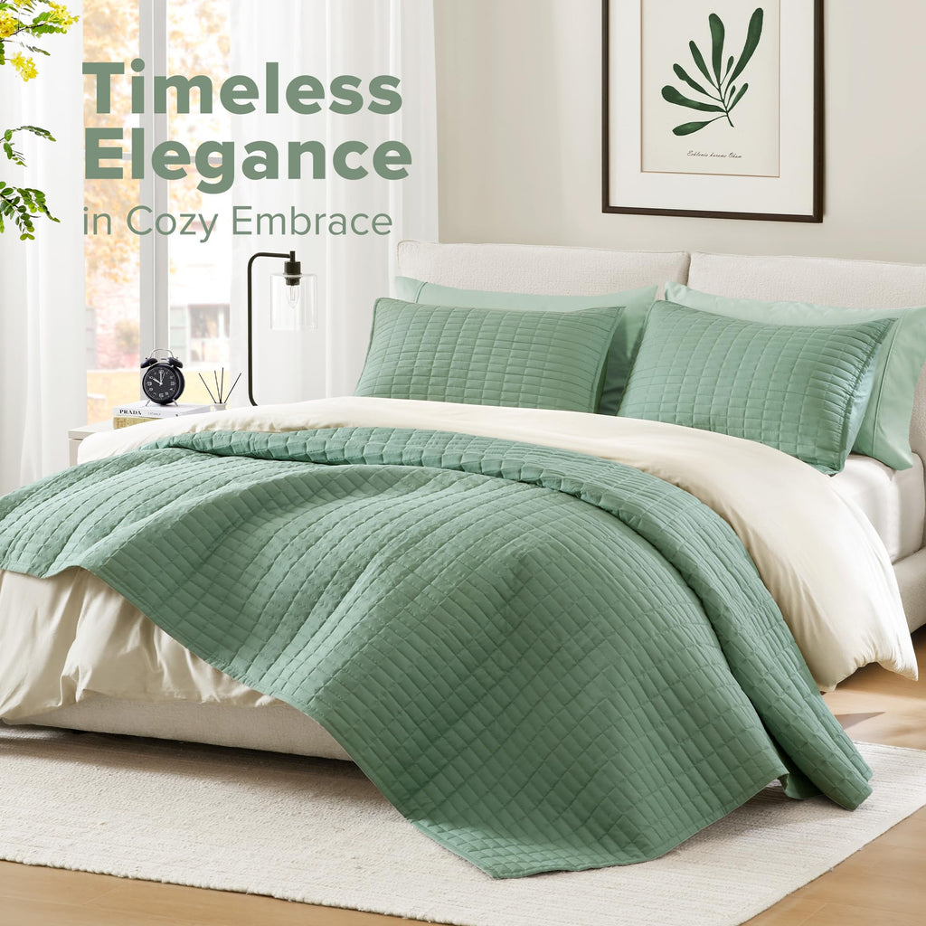 Oversized Bedspread King Quilt Set 3P 120 x 118 Sage Green
