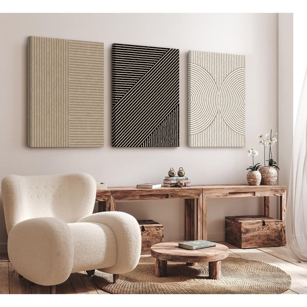 Boho Modern Wall Art Pictures Neutral Abstract Canvas Wall Decor Minimalist Line Wall Art Beige Brown Black Poster