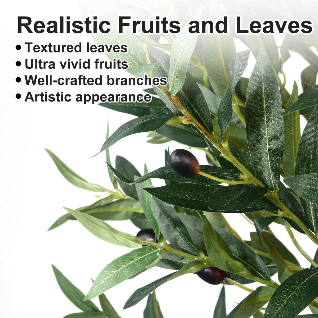 6FT Olive Tree Artificial Indoor - Tall Faux Olive Tree with Wood Trunk and Lifelike Fruits - Fake Plants in Pot