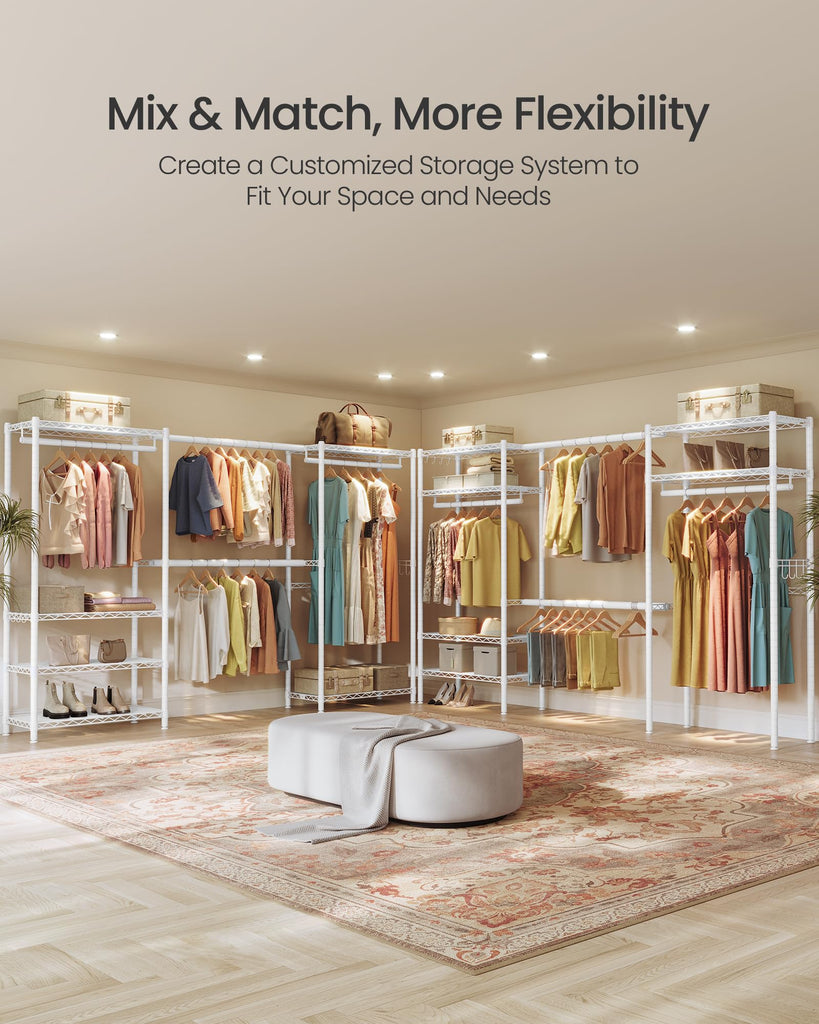 Clothes rack, Adjustable Mesh Shelves and Hanging Rails