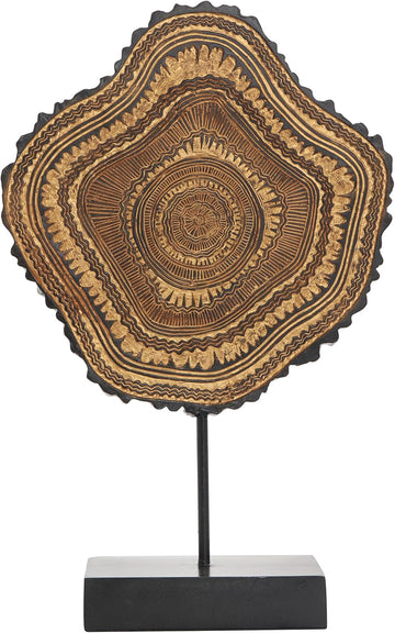 79 Resin Tribal Decorative Sculpture Abstract Carved Home Decor Statue with Black Stand and Wavy Edge, Accent